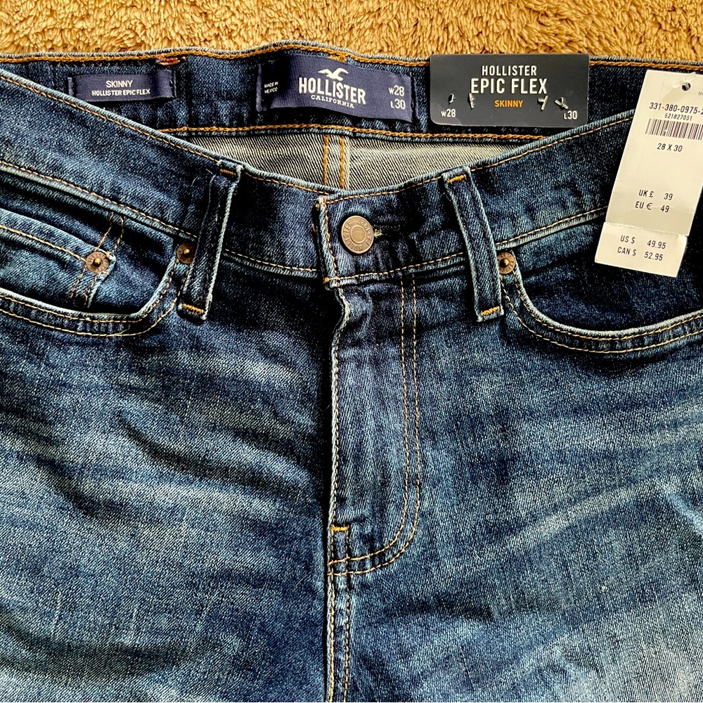 New Hollister Epic Flex Skinny Denim Blue Jeans With Tags
